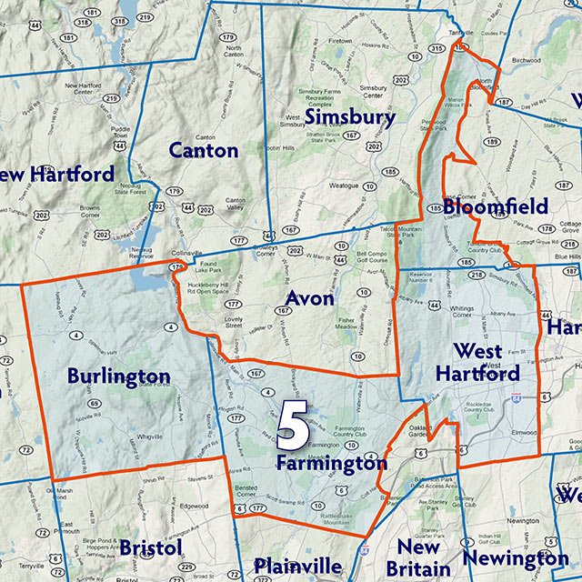 Map of the Fifth Senate Disctrict.