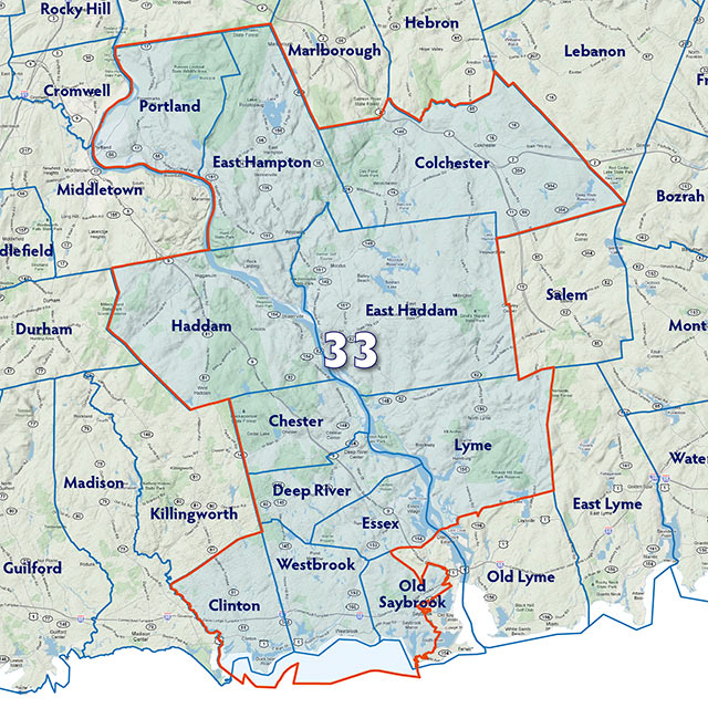 Map of the 33rd Senate District.